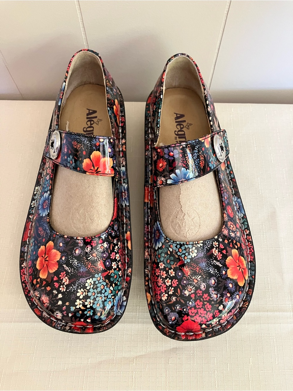 Alegria Paloma Midnight Garden Floral Leather Mary Jane Shoes EU 40 US 9.5-10